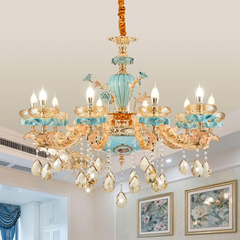 Amber Crystal Chandelier: Modern Ceramics Pendant Light In Gold For Living Room 10 /