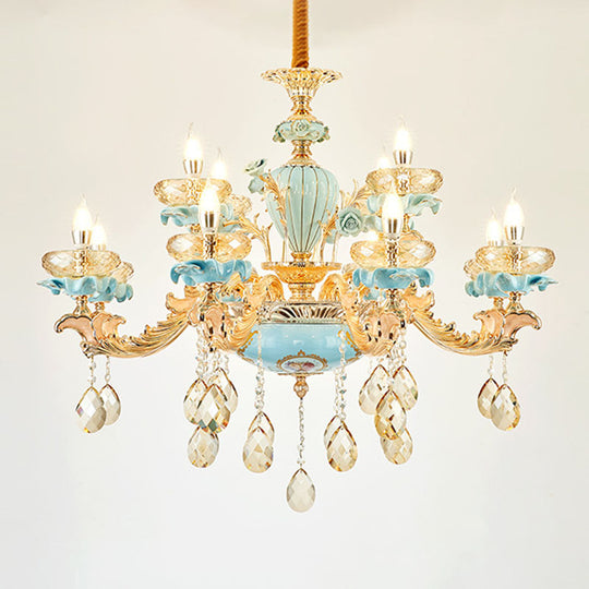 Amber Crystal Chandelier: Modern Ceramics Pendant Light In Gold For Living Room 12 /