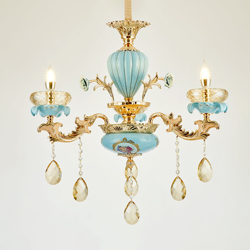 Amber Crystal Chandelier: Modern Ceramics Pendant Light In Gold For Living Room 3 /