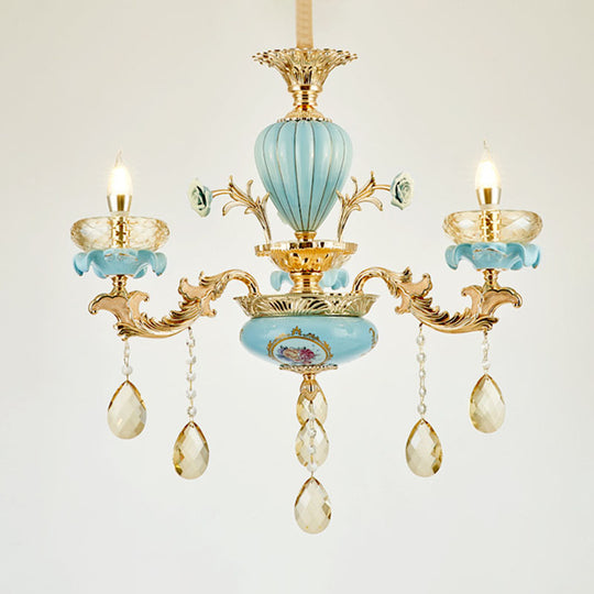 Amber Crystal Chandelier: Modern Ceramics Pendant Light In Gold For Living Room 3 /