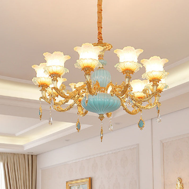 Modern Gold Ceiling Chandelier With Frosted Glass Crystal Accents