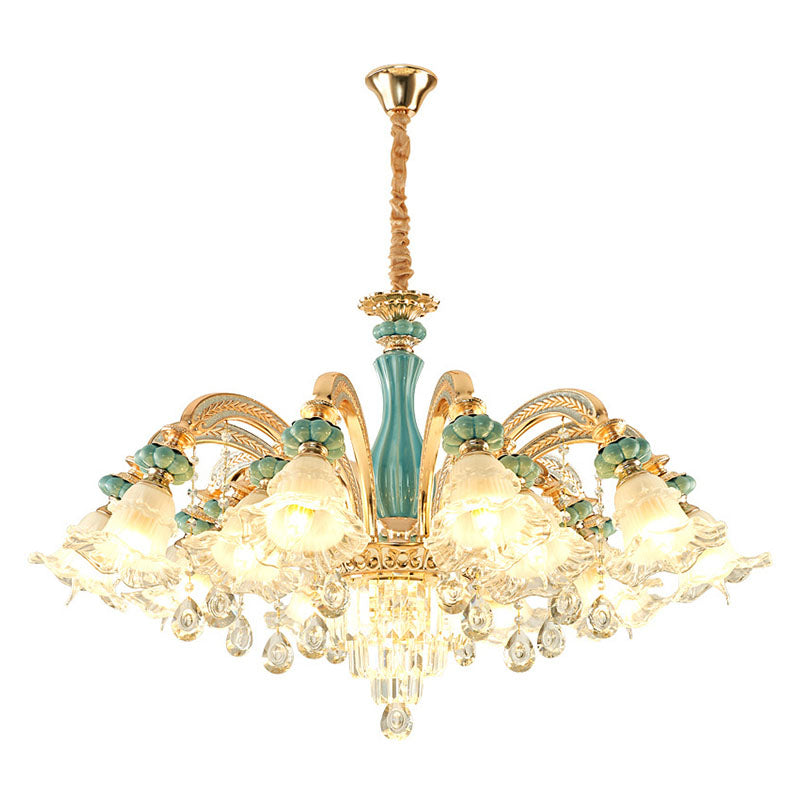 Gold Petal Ceiling Pendant Light With Frosted Glass - Elegant Crystal Chandelier For Living Room