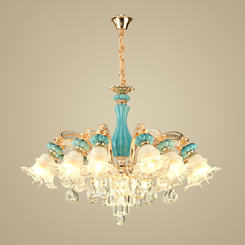 Gold Petal Ceiling Pendant Light With Frosted Glass - Elegant Crystal Chandelier For Living Room 15