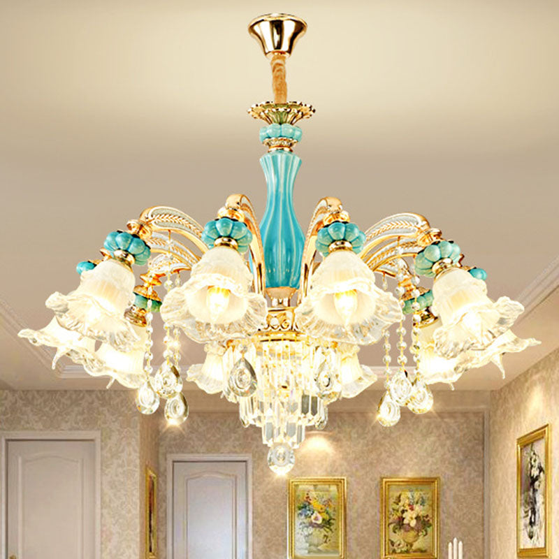 Gold Petal Ceiling Pendant Light With Frosted Glass - Elegant Crystal Chandelier For Living Room 10
