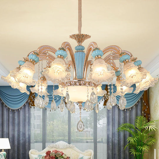 Nordic Flower Ceiling Lamp Frosted Glass Gold Chandelier For Living Room