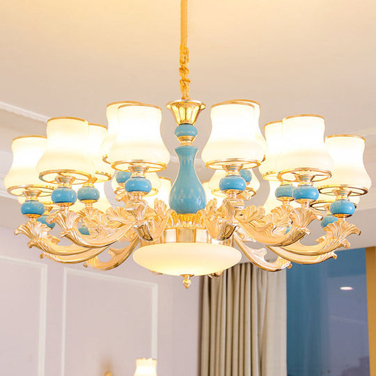 Contemporary Gold Curved Chandelier With Opaline Frosted Glass - Stylish Ceiling Suspension Lamp 18