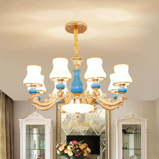 Contemporary Gold Curved Chandelier With Opaline Frosted Glass - Stylish Ceiling Suspension Lamp 8 /