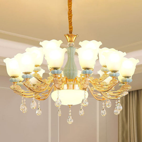 Nordic Crystal Petal Chandelier With Frosted Glass Shade - Elegant Pendant Light Fixture 18 / Gold