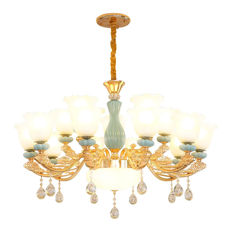 Nordic Crystal Petal Chandelier With Frosted Glass Shade - Elegant Pendant Light Fixture