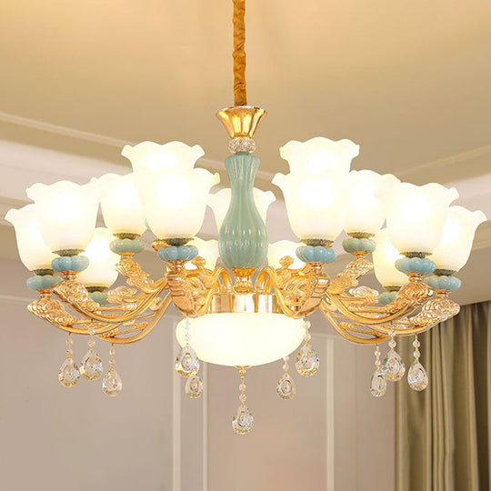 Nordic Crystal Petal Chandelier With Frosted Glass Shade - Elegant Pendant Light Fixture 15 / Gold