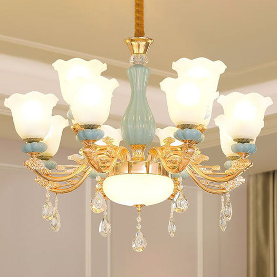 Nordic Crystal Petal Chandelier With Frosted Glass Shade - Elegant Pendant Light Fixture 12 / Gold