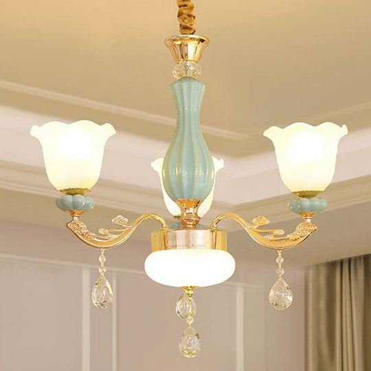 Nordic Crystal Petal Chandelier With Frosted Glass Shade - Elegant Pendant Light Fixture 3 / Gold