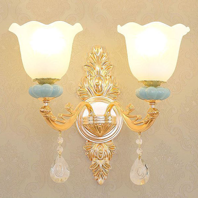 Nordic Crystal Petal Chandelier With Frosted Glass Shade - Elegant Pendant Light Fixture 2 / Gold