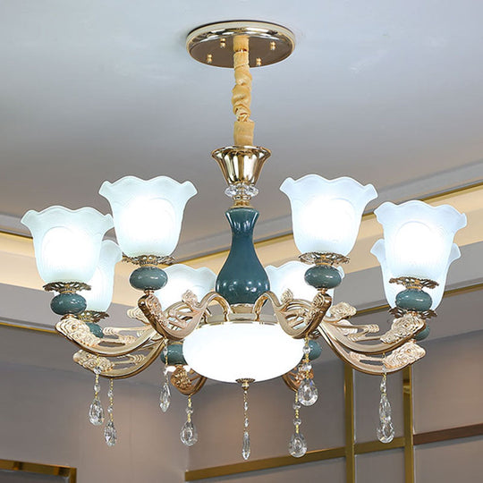 Modernist Green Frosted Glass Pendant Light Kit For Living Room Ceiling Chandelier 8 /