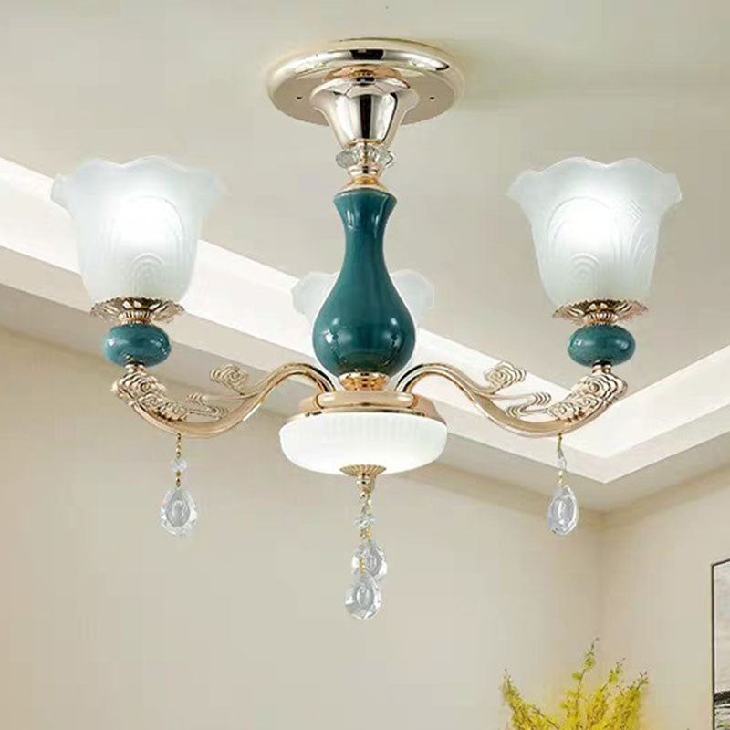 Modernist Green Frosted Glass Pendant Light Kit For Living Room Ceiling Chandelier 3 /