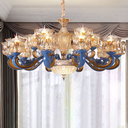 Modern Glass Blue Ceiling Chandelier With Curved Pendant Lighting Fixture And Shade 18 / Clear 2