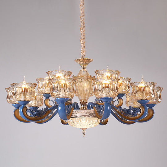 Modern Glass Blue Ceiling Chandelier With Curved Pendant Lighting Fixture And Shade