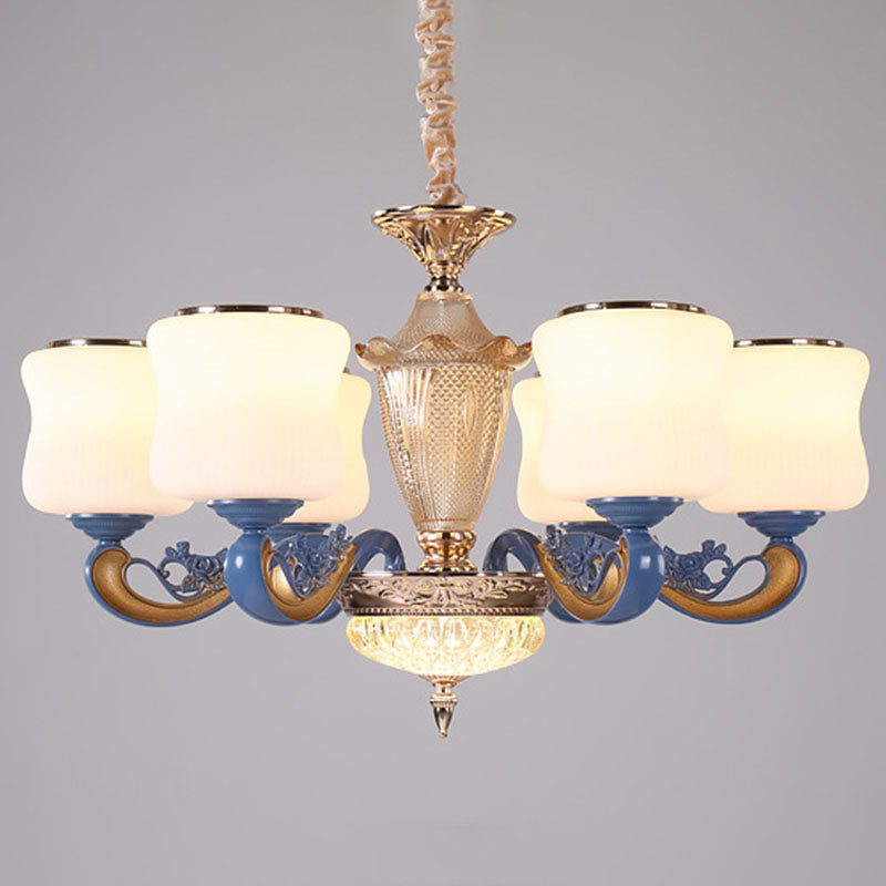Modern Glass Blue Ceiling Chandelier With Curved Pendant Lighting Fixture And Shade