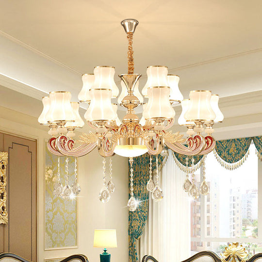 Nordic Metal Chandelier: Gold Pendant Light With Flared Glass Shade 15 /