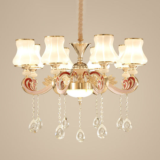 Nordic Metal Chandelier: Gold Pendant Light With Flared Glass Shade 8 /
