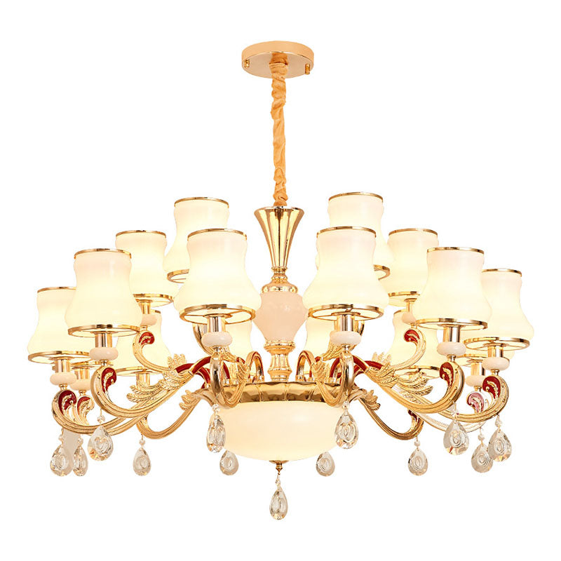 Flared Opal Frosted Glass Chandelier Pendant in Gold - Simplicity meets Elegance
