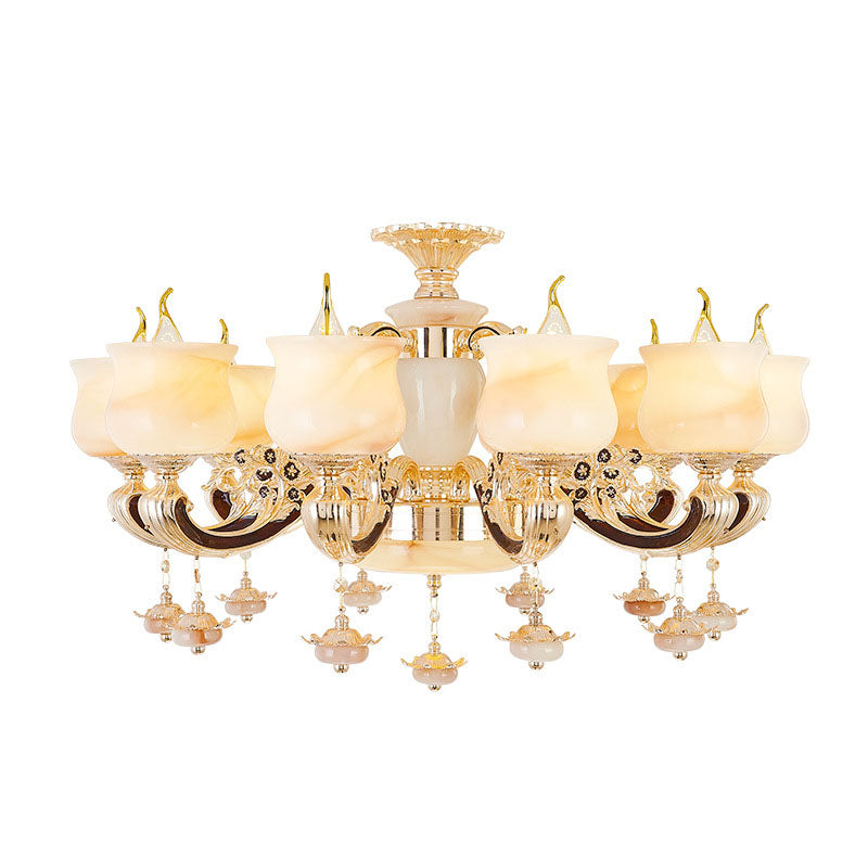 Jade Gold Hanging Lamp Kit: Elegant Traditional Chandelier With Crystal Accents
