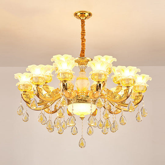 Modern Gold Chandelier with Floral K9 Crystal Drops for Bedroom Lighting