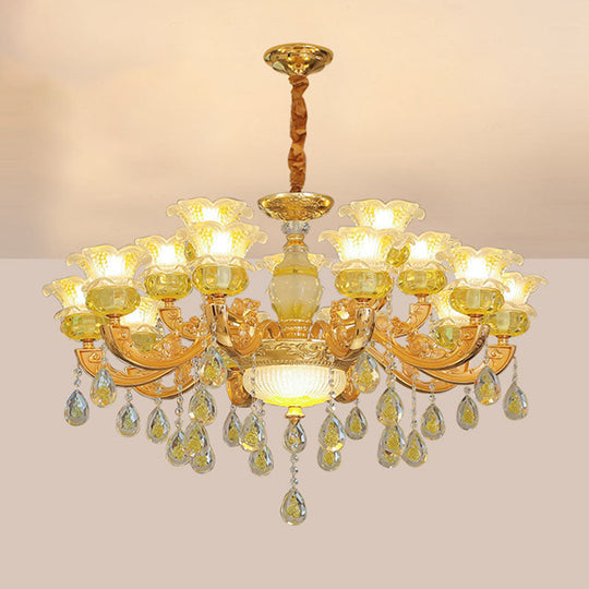 Contemporary Gold Chandelier - Floral K9 Crystal Drop Lamp For Bedroom 15 /