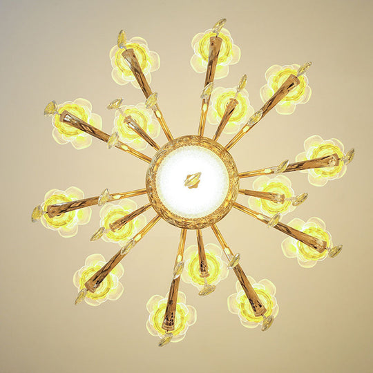 Contemporary Gold Chandelier - Floral K9 Crystal Drop Lamp For Bedroom