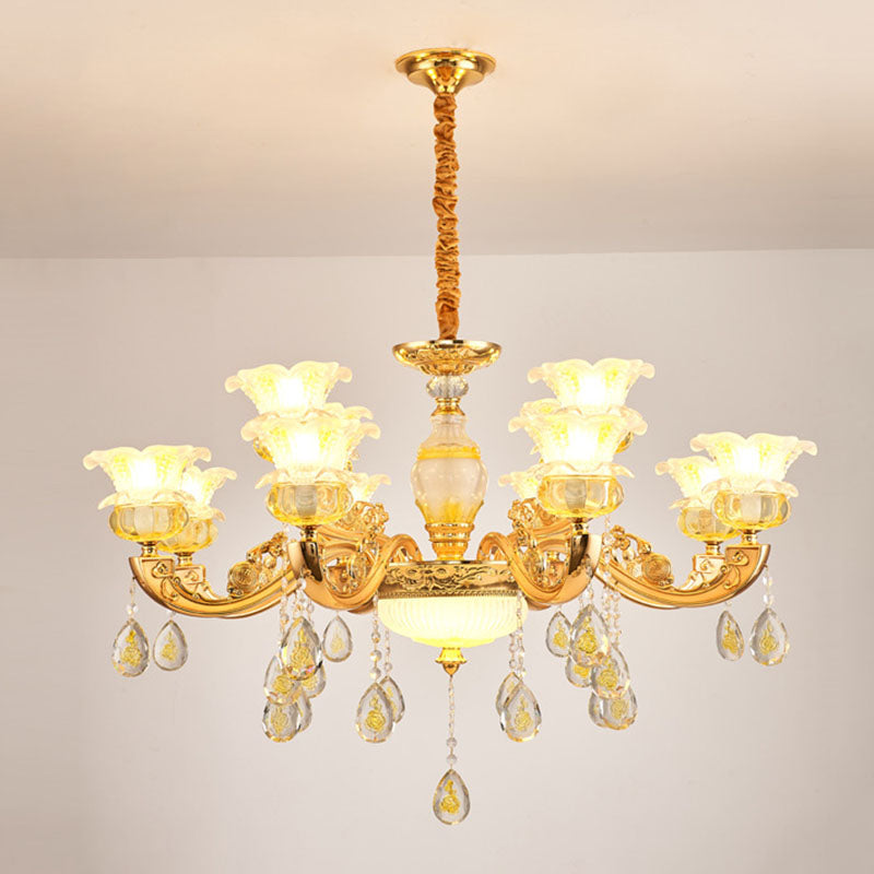 Contemporary Gold Chandelier - Floral K9 Crystal Drop Lamp For Bedroom 12 /