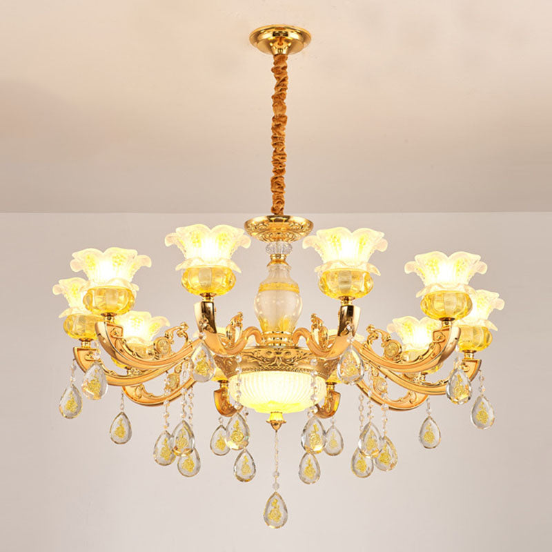 Contemporary Gold Chandelier - Floral K9 Crystal Drop Lamp For Bedroom 10 /