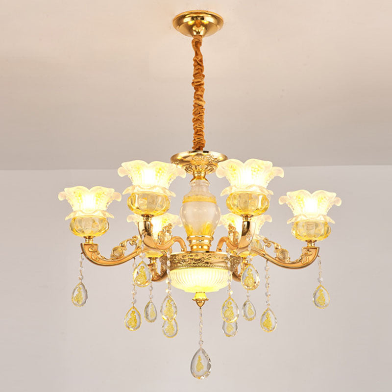 Contemporary Gold Chandelier - Floral K9 Crystal Drop Lamp For Bedroom 6 /