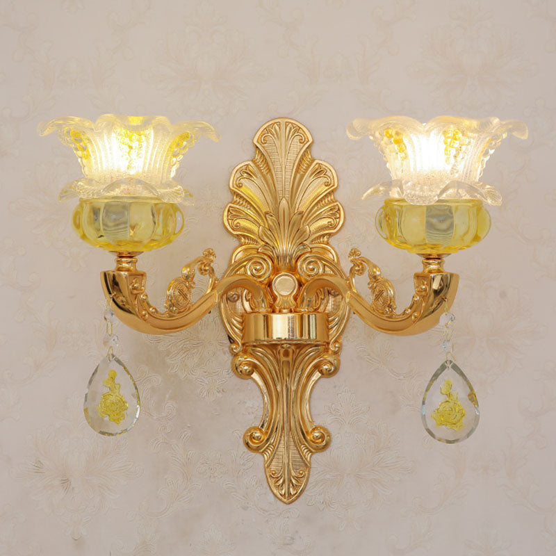 Contemporary Gold Chandelier - Floral K9 Crystal Drop Lamp For Bedroom 2 /