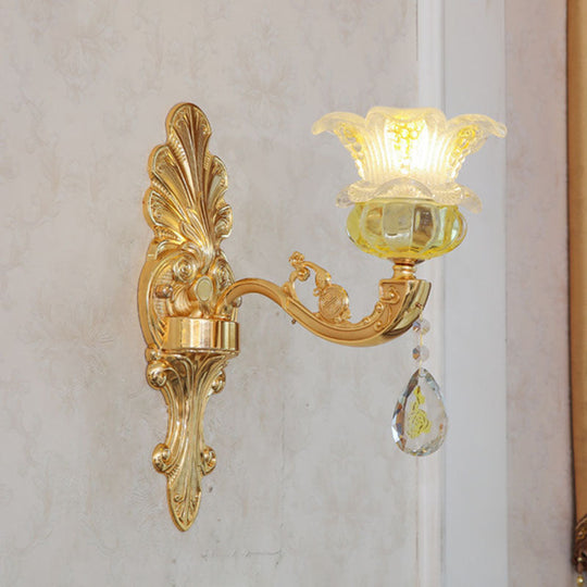 Contemporary Gold Chandelier - Floral K9 Crystal Drop Lamp For Bedroom 1 /