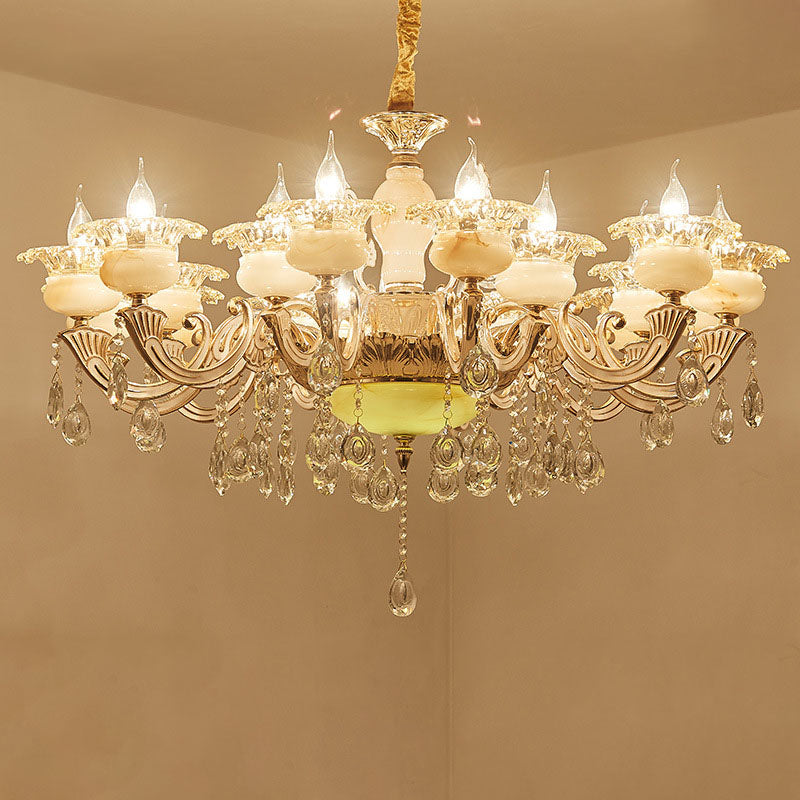 Contemporary Gold Petal Chandelier Lamp with Crystal Draping