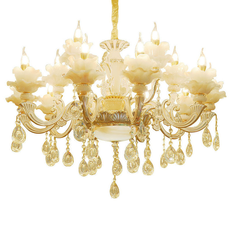 Contemporary Gold Petal Chandelier Lamp with Crystal Draping