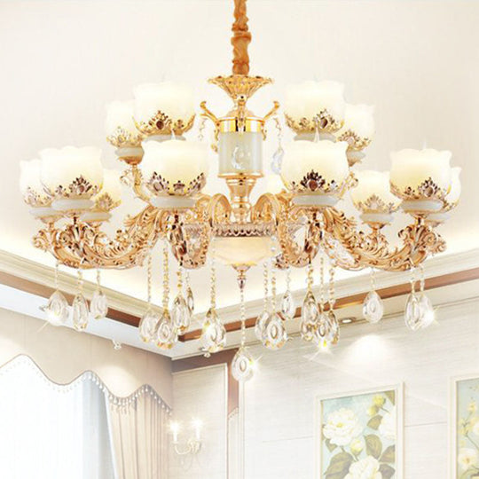 Gold Blossom Crystal Chandelier With Jade Shade