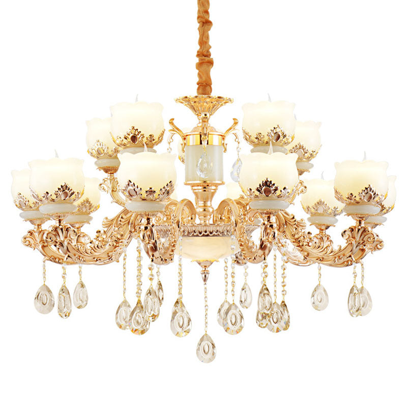 Gold Blossom Crystal Chandelier With Jade Shade