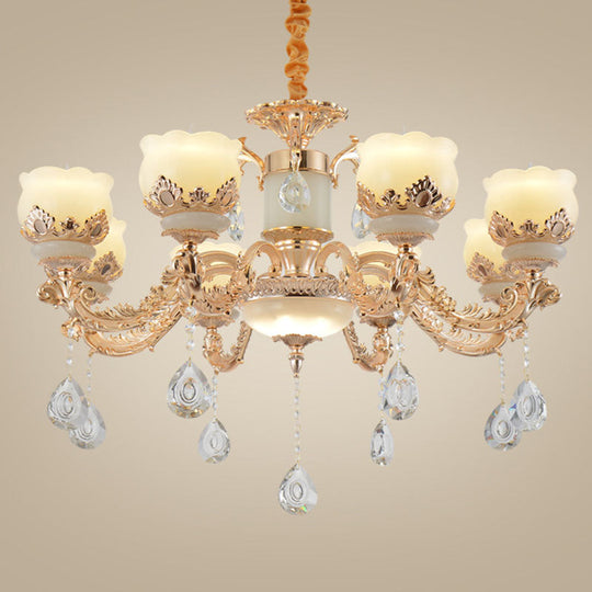 Gold Blossom Crystal Chandelier With Jade Shade 8 /