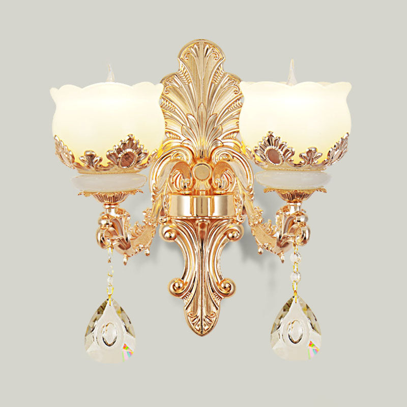 Gold Blossom Crystal Chandelier With Jade Shade 2 /