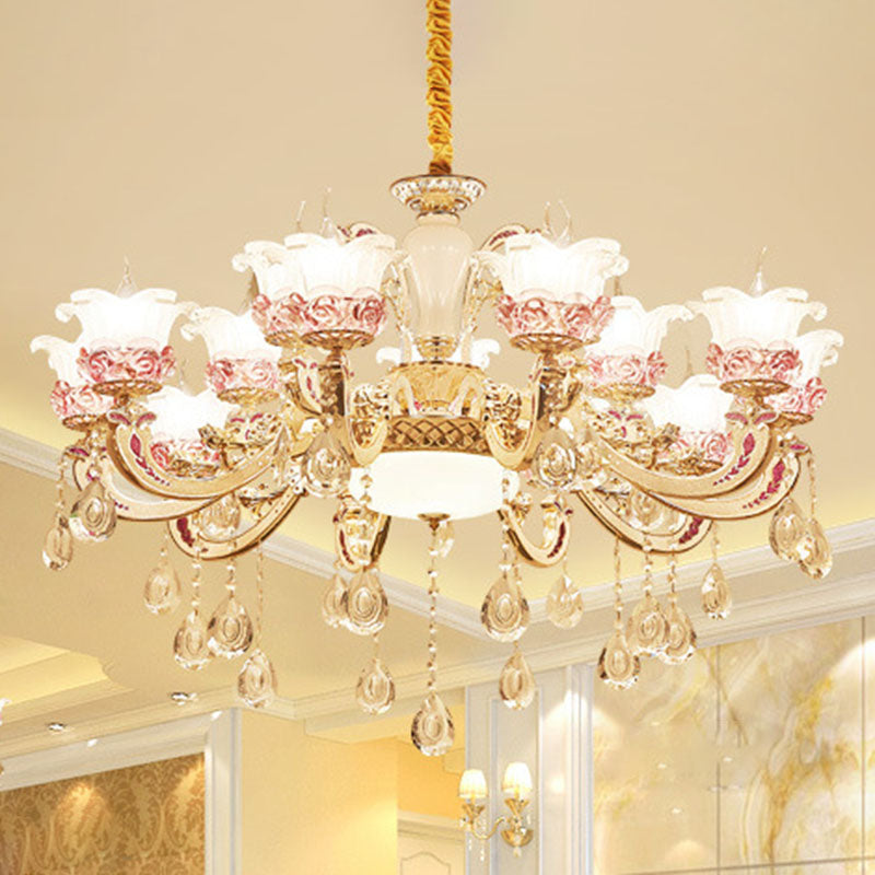 Contemporary Frosted Glass Chandelier with Crystal Accents - Perfect for Living Room Décor
