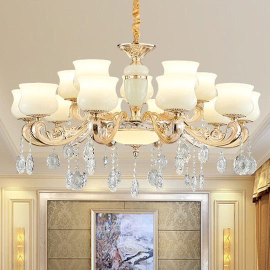 White Faux Jade Urn Pendant Chandelier With Crystal Accent - Modern Hanging Ceiling Light 15 /