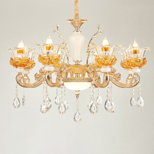 Floral Clear Glass Living Room Chandelier - Simple Gold Suspension Light Fixture 8 /