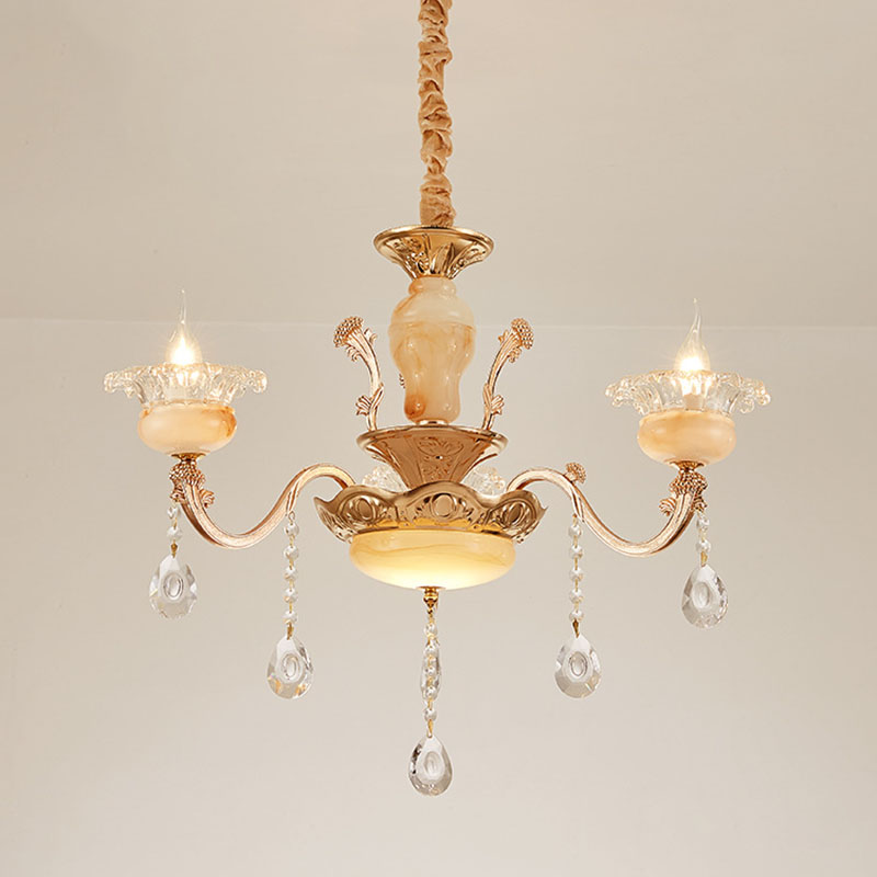 Rustic Jade Gold Chandelier - Floral Living Room Pendant With Crystal Draping 3 / B