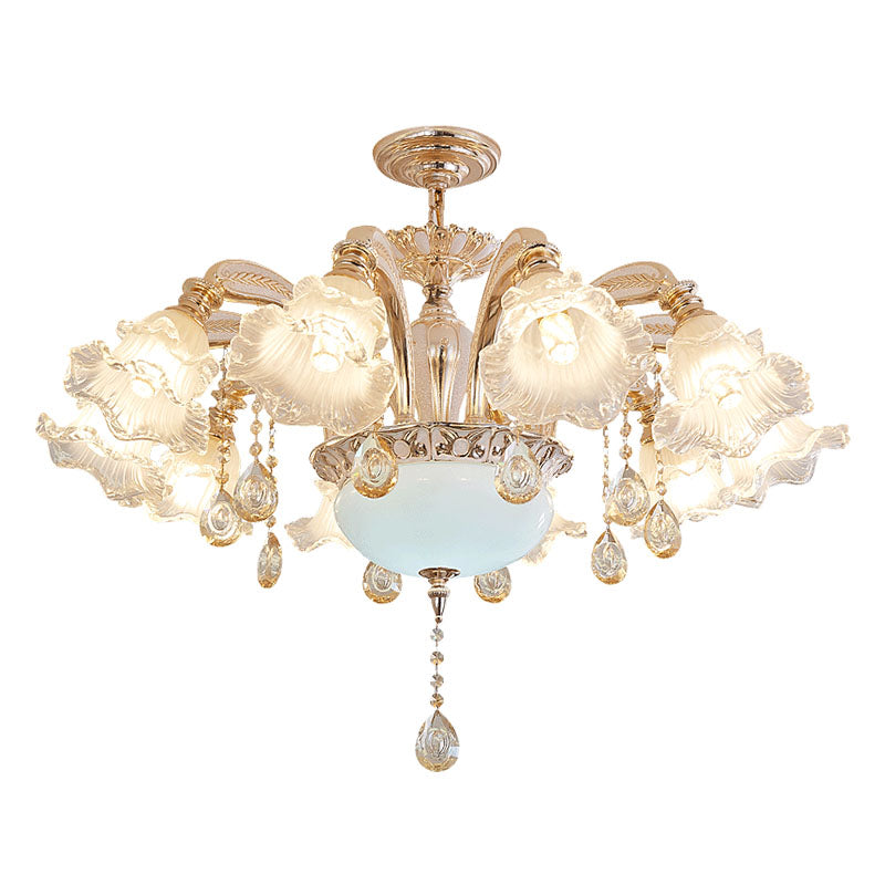 Nordic Gold Flower Chandelier Light Fixture With Frosted Textured Glass Shade - Hanging Lighting 8 /