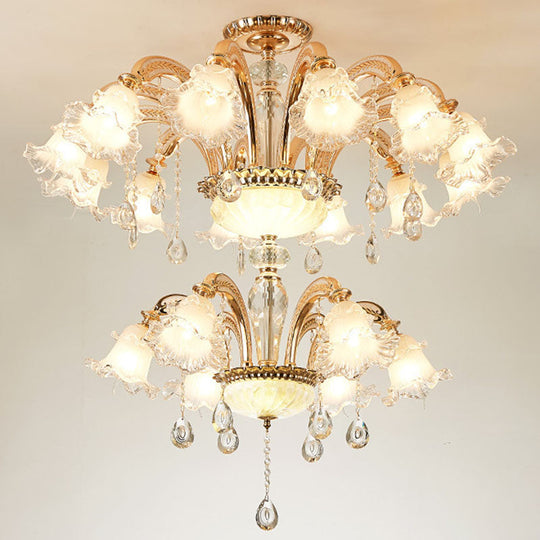 Modern Frosted Glass Pendant Lamp With Crystal Ball In Gold - Blossom Corridor Chandelier 18 /
