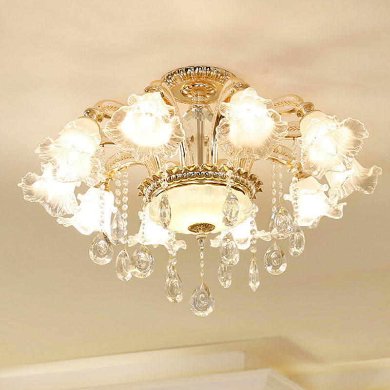 Modern Frosted Glass Pendant Lamp With Crystal Ball In Gold - Blossom Corridor Chandelier 10 /