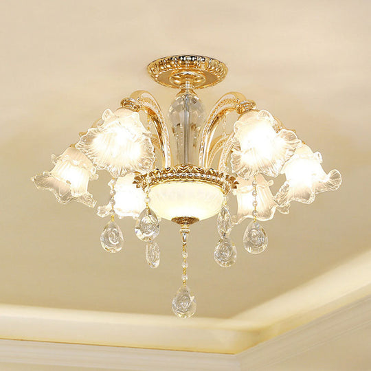 Modern Frosted Glass Pendant Lamp With Crystal Ball In Gold - Blossom Corridor Chandelier 6 /