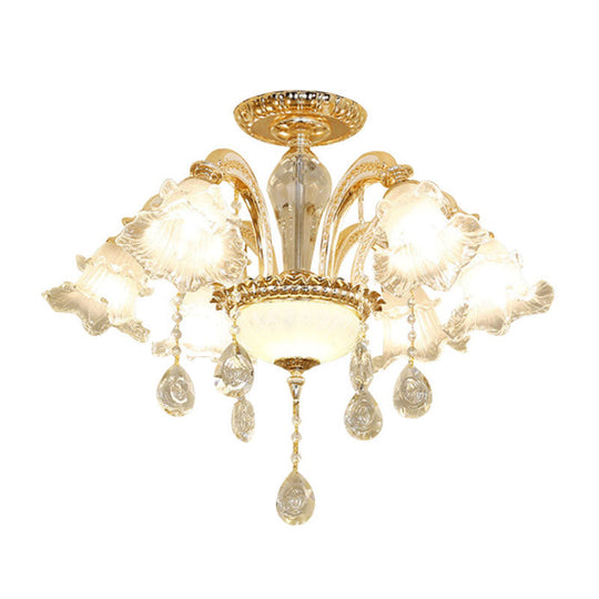 Modern Frosted Glass Pendant Lamp With Crystal Ball In Gold - Blossom Corridor Chandelier