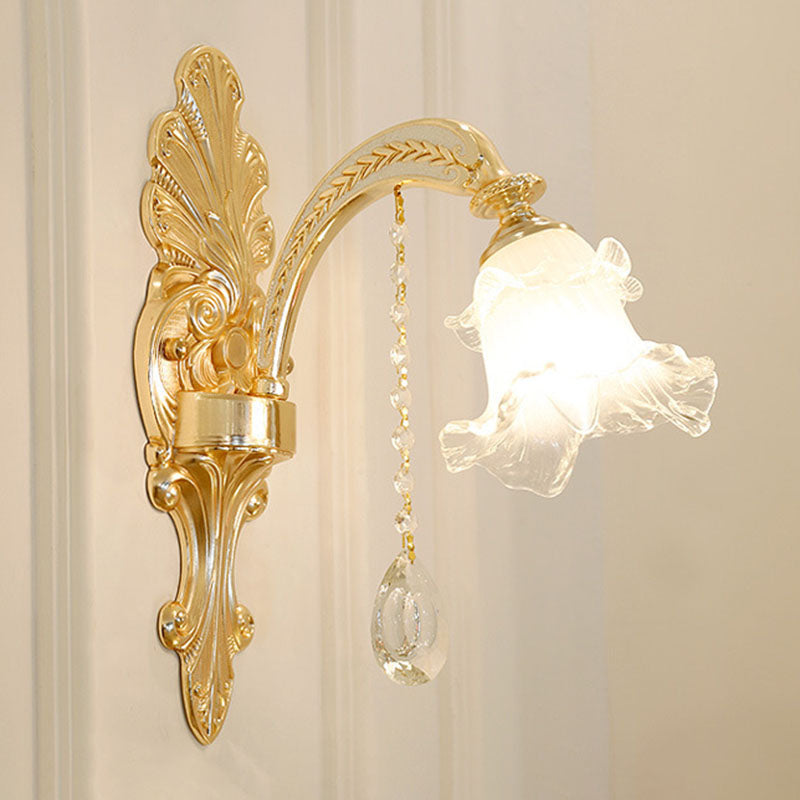 Modern Frosted Glass Pendant Lamp With Crystal Ball In Gold - Blossom Corridor Chandelier 1 /